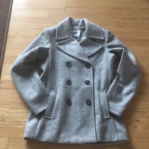 Old Navy Double Breast Peacoat Wool Blend Size S Lined Pockets Gray Jacket Coat